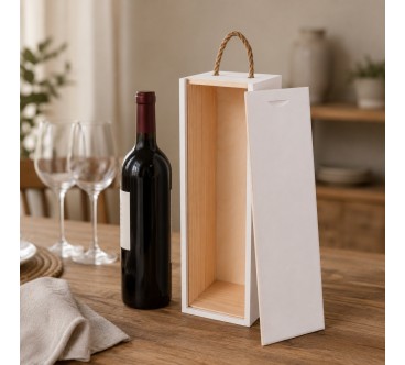 White Pine Wood Wine Bottle Gift Box with Rope Handle