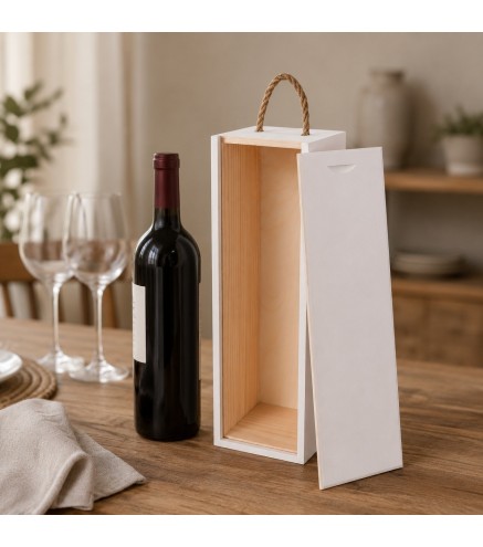White Pine Wood Wine Bottle Gift Box with Rope Handle
