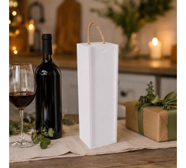 White Pine Wood Wine Bottle Gift Box with Rope Handle