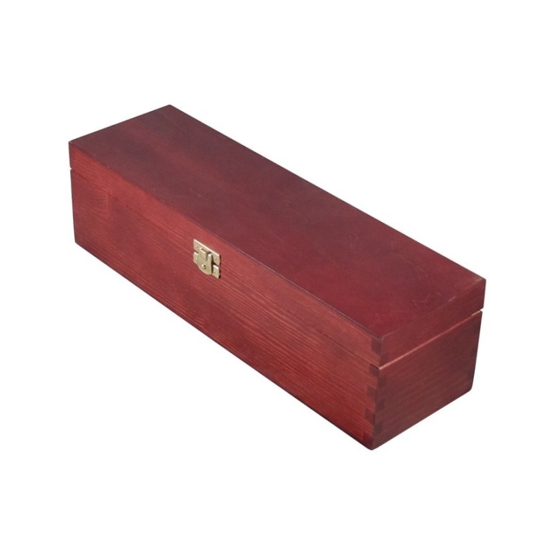 Mahogany Pine Wood Wine Bottle Gift Box with Metal Clip