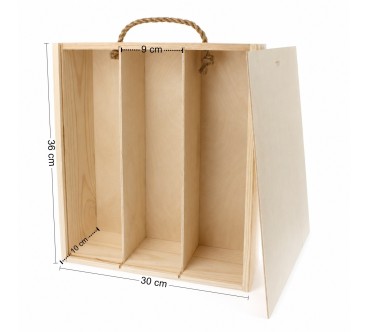 Wooden World Triple Pine Wood Wine Bottle Gift Box with Sliding Lid 36 cm