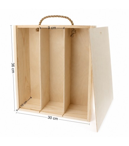 Wooden World Triple Pine Wood Wine Bottle Gift Box with Sliding Lid 36 cm