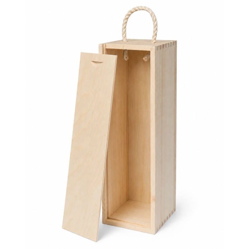 Pine Wood Wine Bottle Box with Rope Handle Decoupage Ready