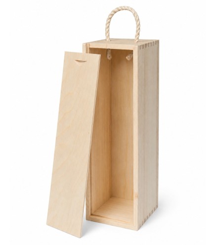 Raw Wooden Wine Box for Decoupage with Rope Handle