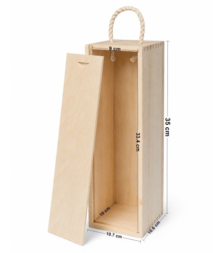 Pine Wood Wine Bottle Box with Rope Handle Decoupage Ready