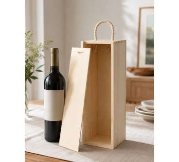 Raw Wooden Wine Box for Decoupage with Rope Handle