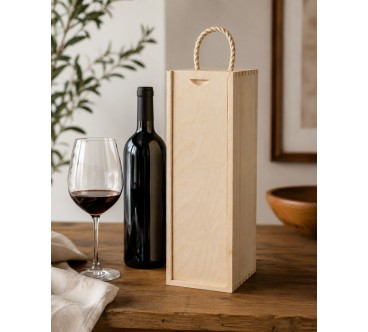 Raw Wooden Wine Box for Decoupage with Rope Handle