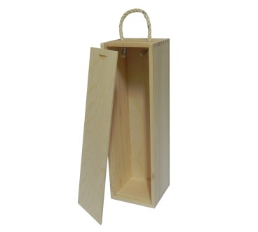 Raw Wooden Wine Box for Decoupage with Rope Handle