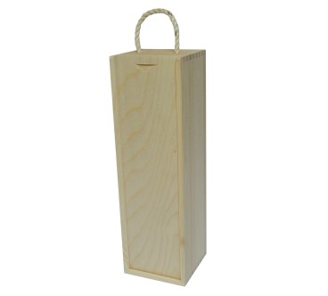 Raw Wooden Wine Box for Decoupage with Rope Handle