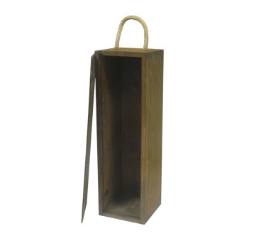 Brown Pine Wine Bottle Gift Box with Rope and Latch