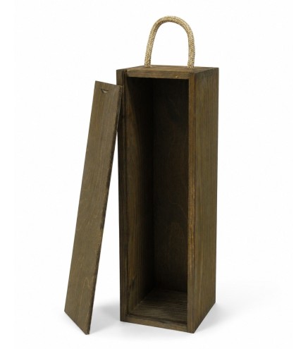 Brown Pine Wine Bottle Gift Box with Rope and Latch
