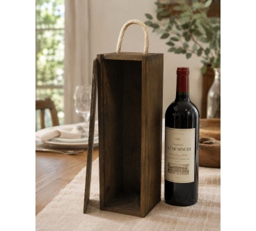 Brown Pine Wine Bottle Gift Box with Rope and Latch