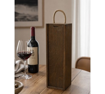 Brown Pine Wine Bottle Gift Box with Rope and Latch