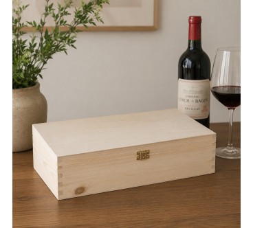 Double Wine Bottle Gift Box Unpainted Pine Wood Case