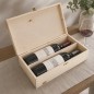 Wooden World Double Wine Bottle Gift Box Unpainted Pine Wood Case with Metal Clip