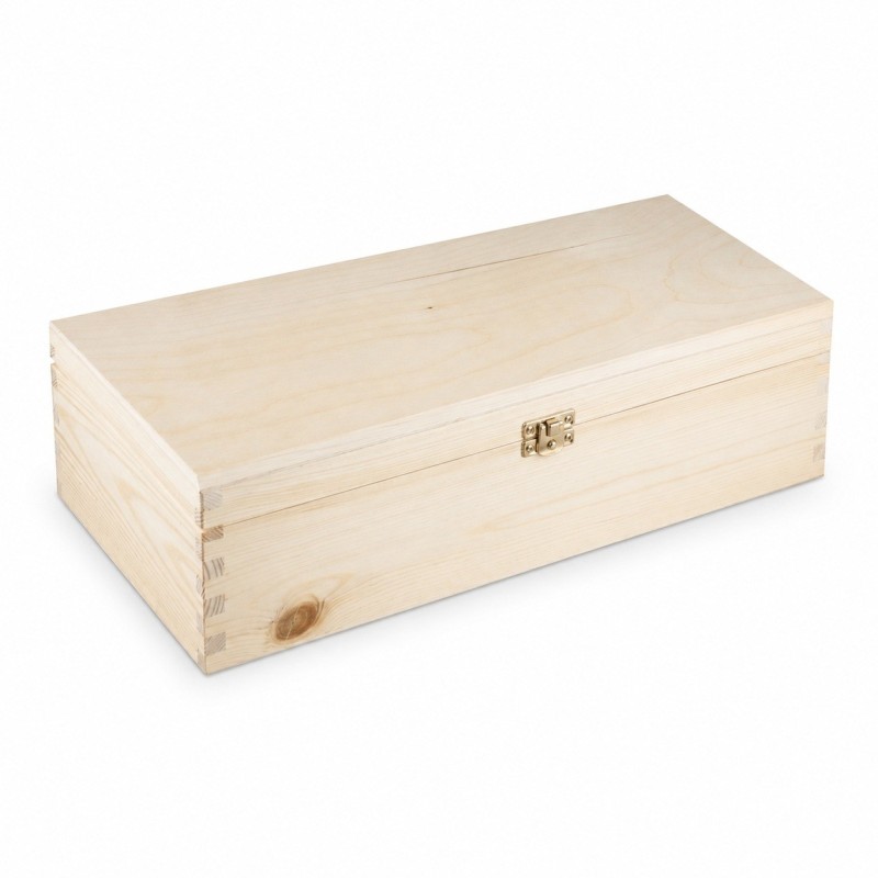 Wooden World Double Wine Bottle Gift Box Unpainted Pine Wood Case with Metal Clip