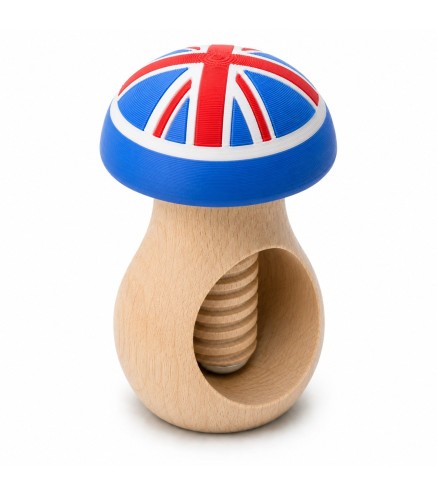 Beech Wood Mushroom Nutcracker with UK Flag 3D-Printed Head