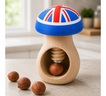 UK Flag Mushroom Nutcracker | Beech Wood & 3D Print
