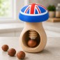 Beech Wood Mushroom Nutcracker with UK Flag 3D-Printed Head Beech Wood Mushroom Nutcracker with UK Flag 3D-Printed Head