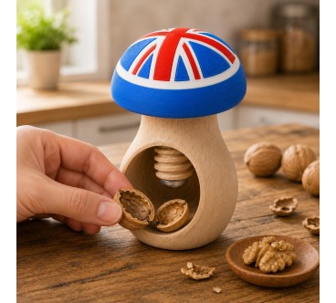 UK Flag Mushroom Nutcracker | Beech Wood & 3D Print