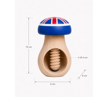 Beech Wood Mushroom Nutcracker with UK Flag 3D-Printed Head