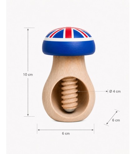 Beech Wood Mushroom Nutcracker with UK Flag 3D-Printed Head