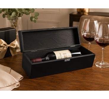 Personalised Wedding Wine Box with 3D Plaque - Black Lacquered Beech Wood - Wooden World
