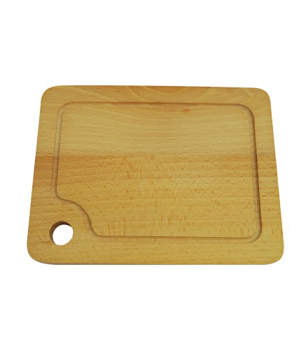 Wooden World - Oiled Beech Wood Chopping Board with Juice Groove and Hanging Hole - 39 x 24.5 x 1.5 cm