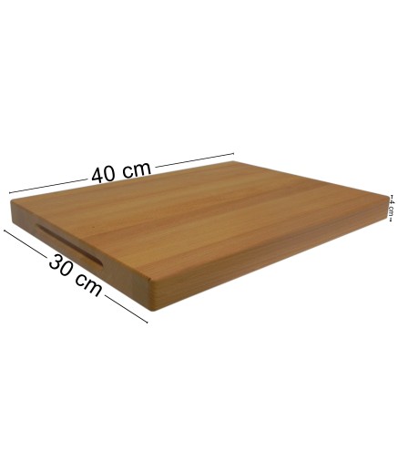 Wooden World - Beech Wood Chopping Block 40 x 30 x 4 cm - Thick Oiled Double-Sided Cutting Board with Side Grips