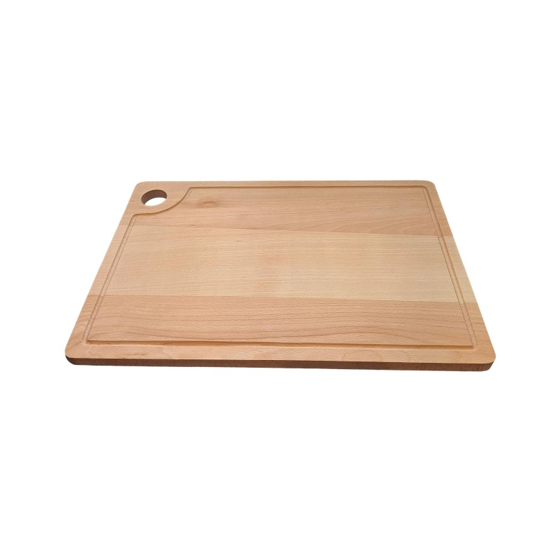 Wooden World - Large Oiled Beech Wood Chopping Board with Juice Groove and Hanging Hole 45 x 30 cm