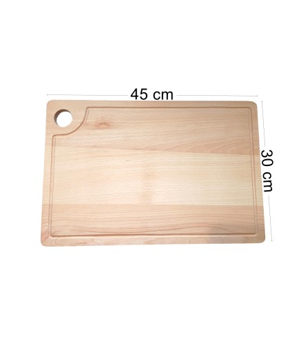 Wooden World - Large Oiled Beech Wood Chopping Board with Juice Groove and Hanging Hole 45 x 30 cm
