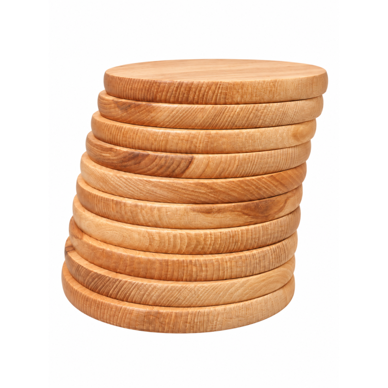 Wooden World - Set of 10 Oiled Beech Wood Round Chopping Boards 25 cm Double-Sided Pizza Serving Boards Wooden World - Set of 10 Oiled Beech Wood Round Chopping Boards 25 cm Double-Sided Pizza Serving Boards