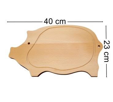 Wooden World - Large Pig-Shaped Beech Wood Chopping Board, Oiled Reversible, Serving Board with Perimeter Groove, 40 x 23 cm