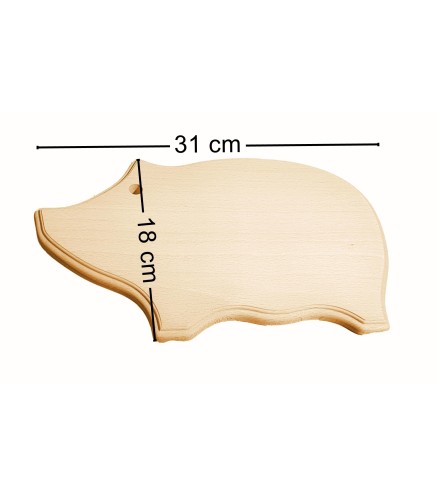 Wooden World - Pig Shaped Chopping Board, Beech Wood Cutting & Serving Board, Unfinished, Decorative Routed Edge, 31 x 18 cm