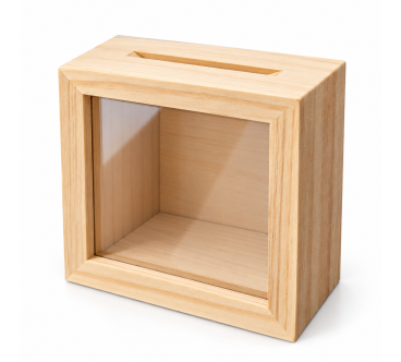 Wooden Money Box with Glass Front – Pine Piggy Bank