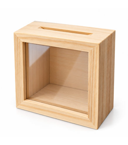 Wooden Money Box with Glass Front – Pine Piggy Bank