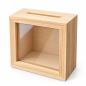 Wooden Money Box with Glass Front – Pine Piggy Bank with Removable Back – 10x10x4 cm Wooden Money Box with Glass Front – Pine Piggy Bank with Removable Back – 10x10x4 cm