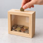 Wooden Money Box with Glass Front – Pine Piggy Bank with Removable Back – 10x10x4 cm Wooden Money Box with Glass Front – Pine Piggy Bank with Removable Back – 10x10x4 cm