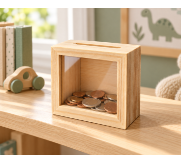 Wooden Money Box with Glass Front – Pine Piggy Bank