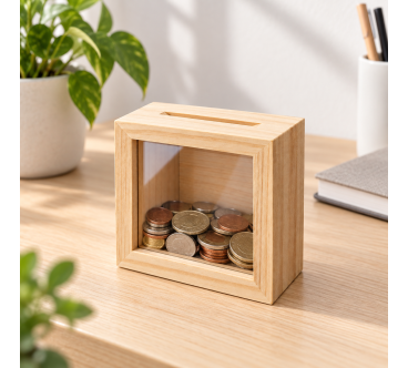 Wooden Money Box with Glass Front – Pine Piggy Bank
