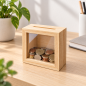 Wooden Money Box with Glass Front – Pine Piggy Bank with Removable Back – 10x10x4 cm Wooden Money Box with Glass Front – Pine Piggy Bank with Removable Back – 10x10x4 cm