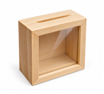 Wooden Money Box with Glass Front – Pine Piggy Bank