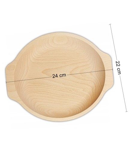 Wooden World Round Beech Wood Serving Plate – Recessed Raw Wood Snack Platter for Fruit, Appetisers and Table Serving