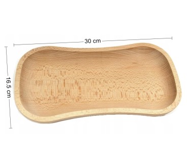 Wooden World Kidney-Shaped Beech Wood Serving Platter – Carved Decorative Snack & Fruit Plate, Raw Wood, 30 x 16.5 cm