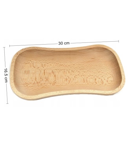 Wooden World Kidney-Shaped Beech Wood Serving Platter – Carved Decorative Snack & Fruit Plate, Raw Wood, 30 x 16.5 cm