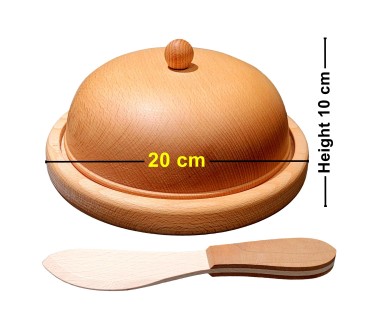 Large Beech Wood Butter Dish with Lid and Wooden Butter Knife – Oiled Wooden Serving Dish