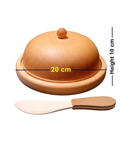 Large Beech Wood Butter Dish with Lid and Wooden Butter Knife – Oiled Wooden Serving Dish