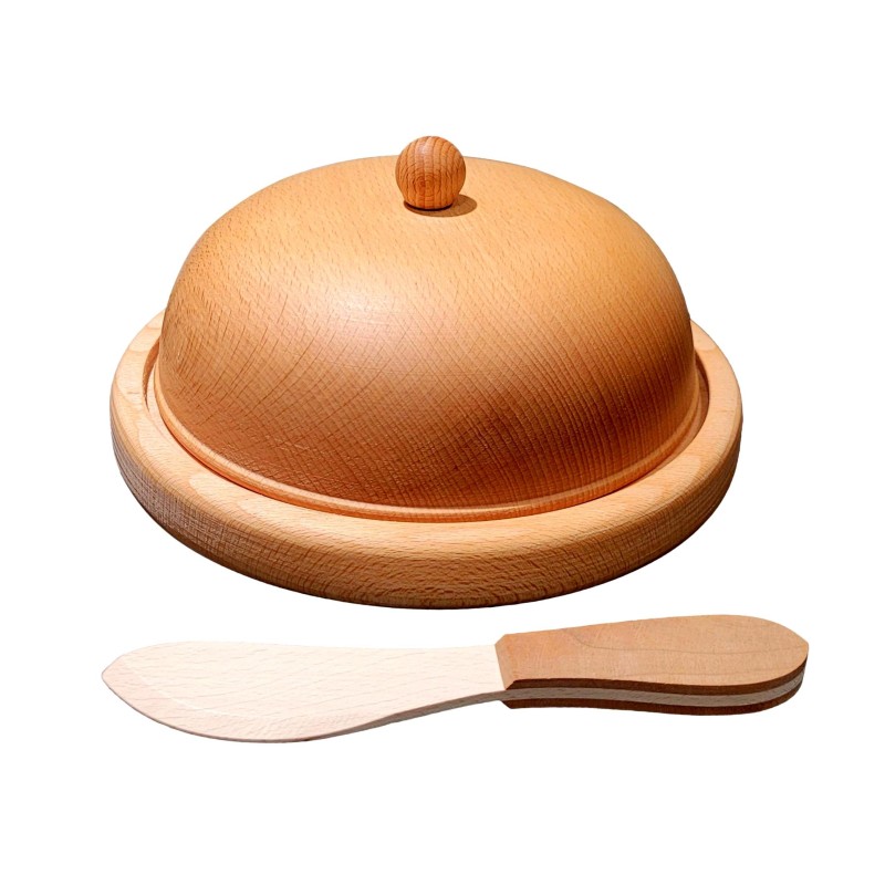 Small Beech Wood Butter Dish with Lid and Wooden Knife – Oiled