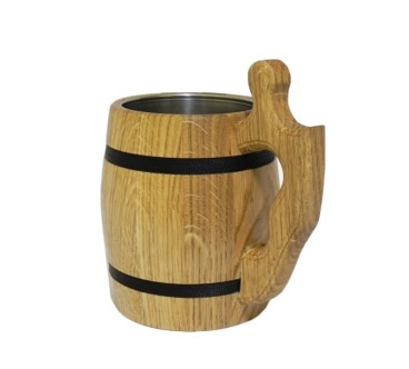 Wooden World Oak Wooden Tankard with Metal Insert 1 Pint / 0.5 L Beer Mug with Handle