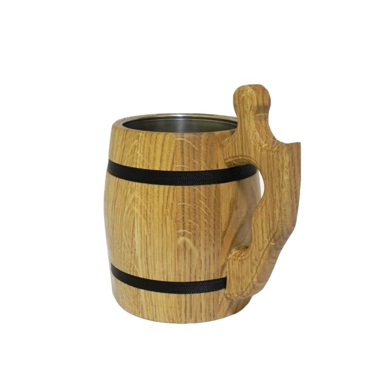 Wooden World Oak Wooden Tankard with Metal Insert 1 Pint / 0.5 L Beer Mug with Handle